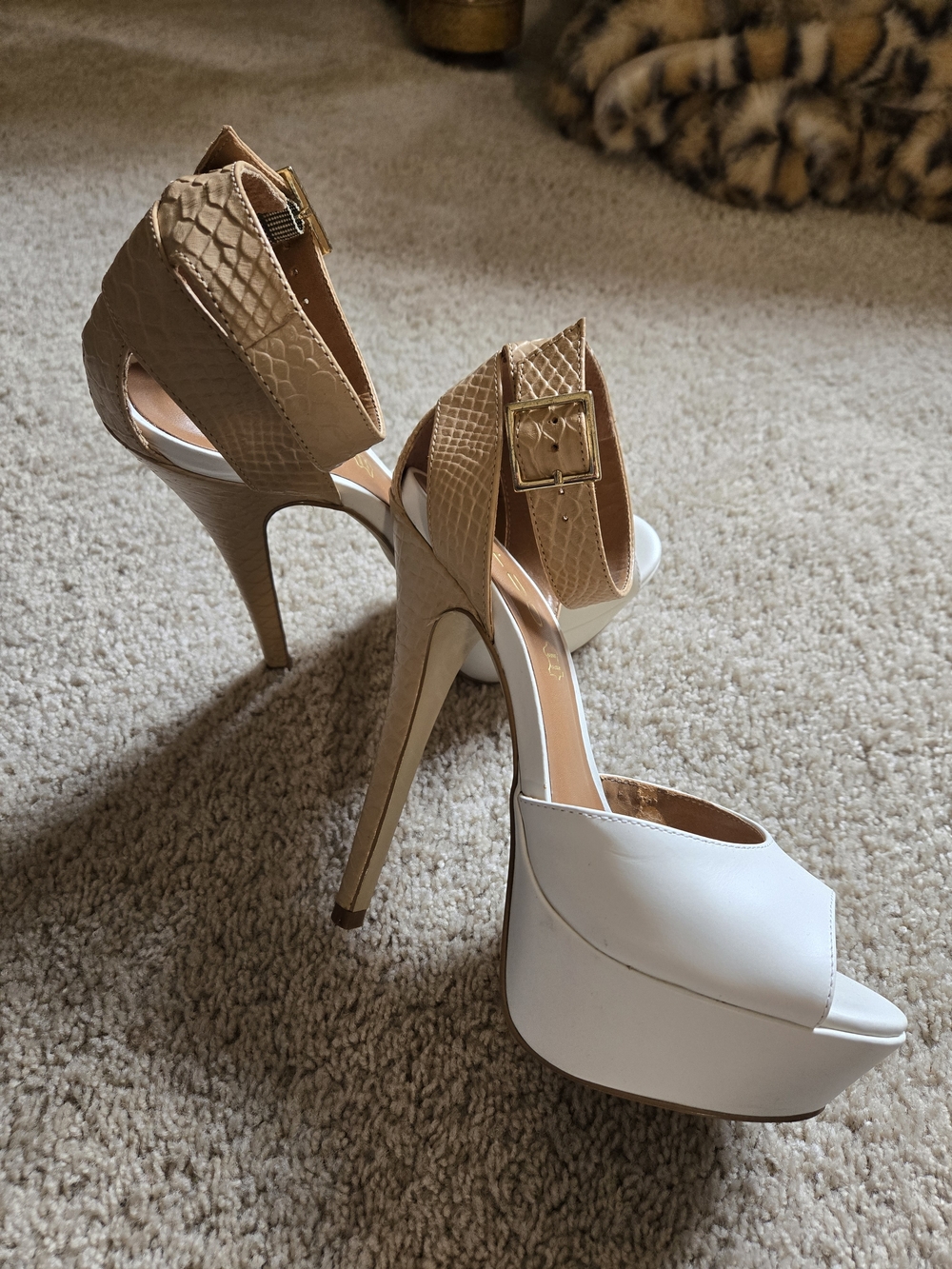 Aldo White and Tan Two-Tone Platform Heels